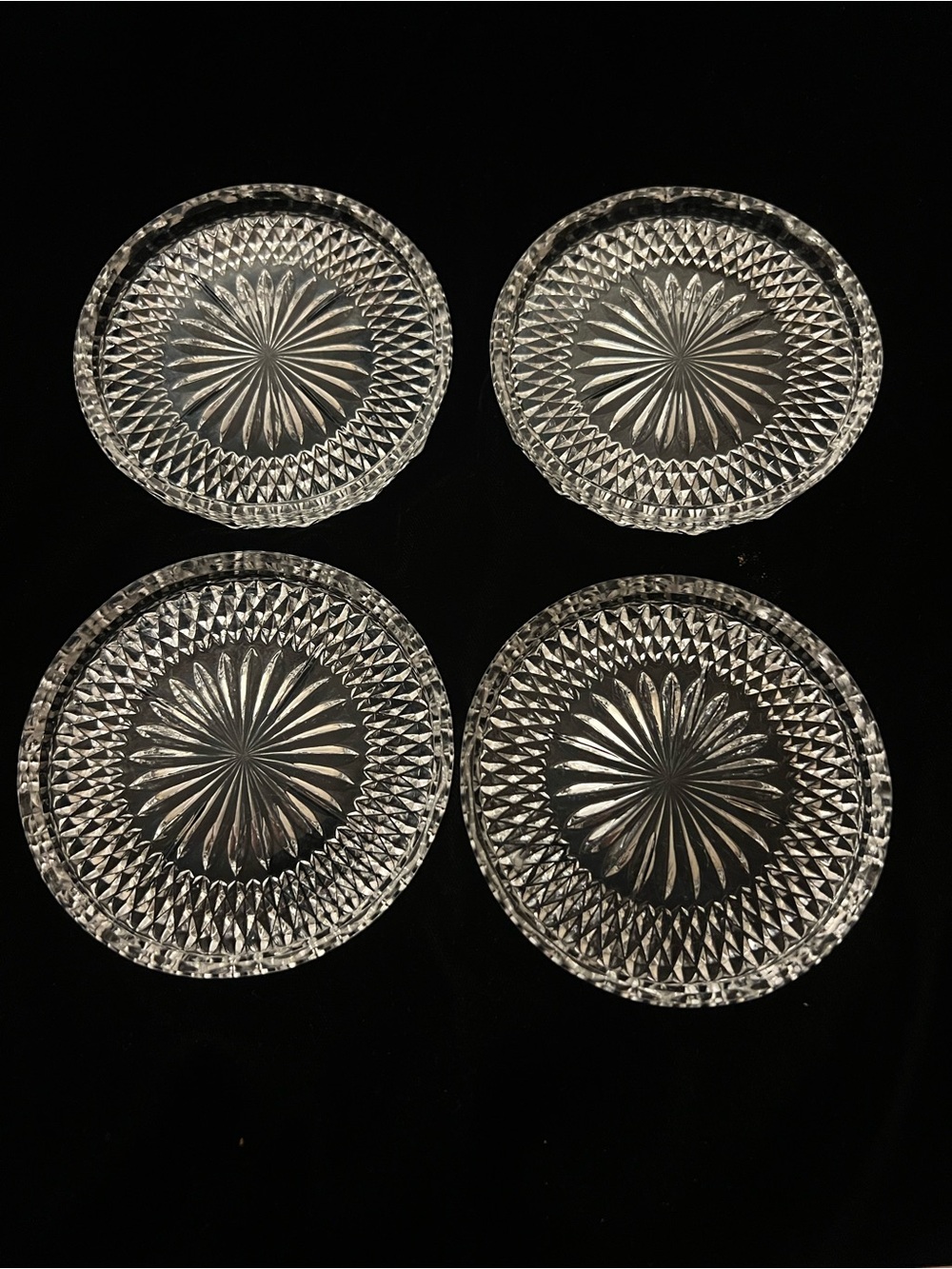 Vintage Clear Cut Glass Coasters – Set of 4 – Starburst Diamond Pattern